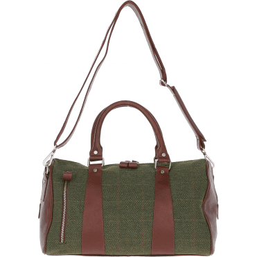 Ashwood Leather & Tweed Weekender Holdall Tan/Green Check: TW-46-10-TGNH