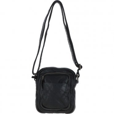 Leather Vintage Small Flight Shoulder Bag Black : FIN