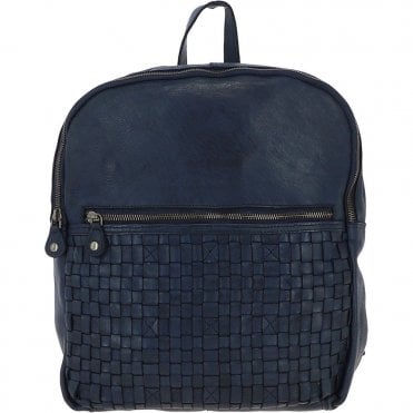Leather Vintage Wash Backpack Navy : D-74