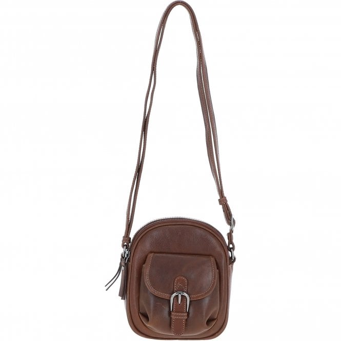 Ashwood Leather Women’s Round Buckle Crossbody Bag Chestnut: S-30