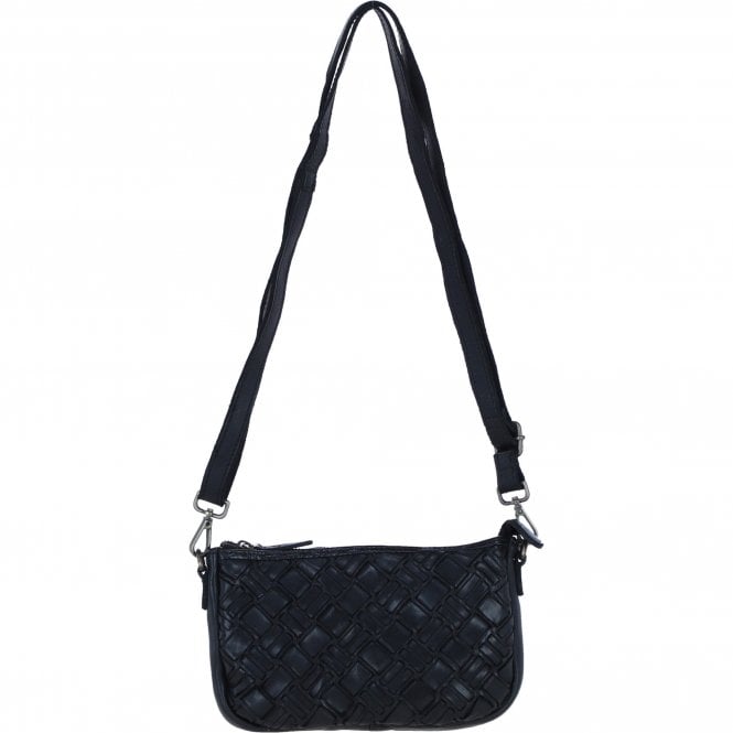 Ashwood Leather Woven Design Compact Crossbody X Clutch Bag in Black W-22