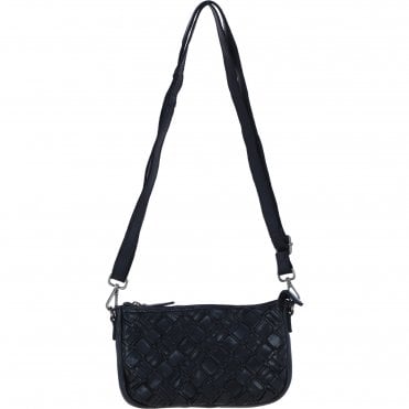 Ashwood Leather Woven Design Compact Crossbody X Clutch Bag in Black W-22