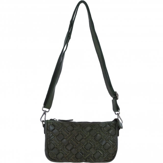 Ashwood Leather Woven Design Compact Crossbody X Clutch Bag in Green: W-22