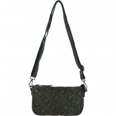 Ashwood Leather Woven Design Compact Crossbody X Clutch Bag in Green: W-22