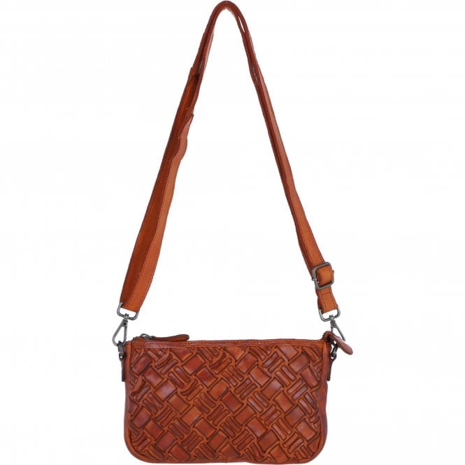 Ashwood Leather Woven Design Compact Crossbody X Clutch Bag in Tan: W-22