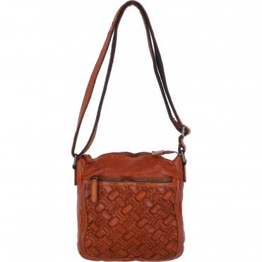 Ashwood Leather Woven Design Crossbody Bag with Multiple Zip Pockets in Tan: W-26