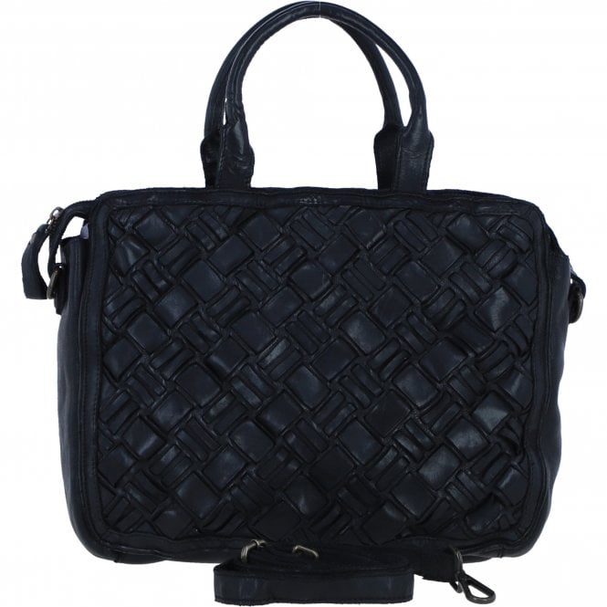 Ashwood Leather Woven Design Laptop Bag with Organiser Compartments in Black: W-27