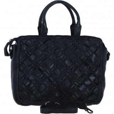 Ashwood Leather Woven Design Laptop Bag with Organiser Compartments in Black: W-27