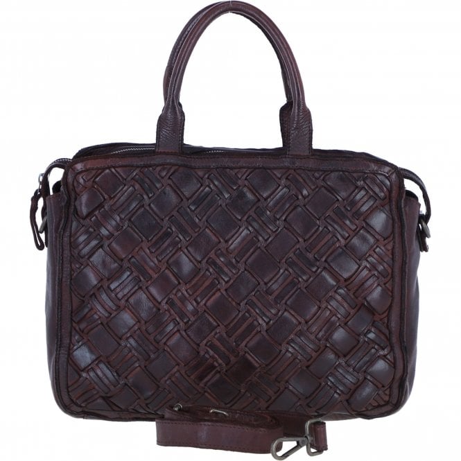Ashwood Leather Woven Design Laptop Bag with Organiser Compartments in Brandy: W-27