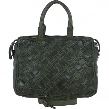 Ashwood Leather Woven Design Laptop Bag with Organiser Compartments in Green: W-27