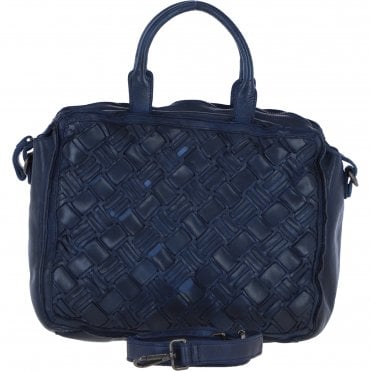 Ashwood Leather Woven Design Laptop Bag with Organiser Compartments in Navy: W-27