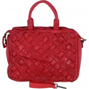 Ashwood Leather Woven Design Laptop Bag with Organiser Compartments in Red: W-27