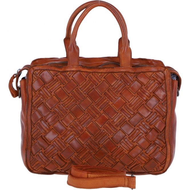 Ashwood Leather Woven Design Laptop Bag with Organiser Compartments in Tan: W-27