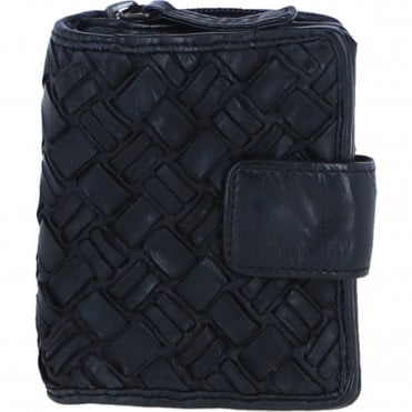Ashwood Leather Woven Design Purse with Multiple Card Slots, Zip Pocket and Bi-Fold Compartment in Black: W-20