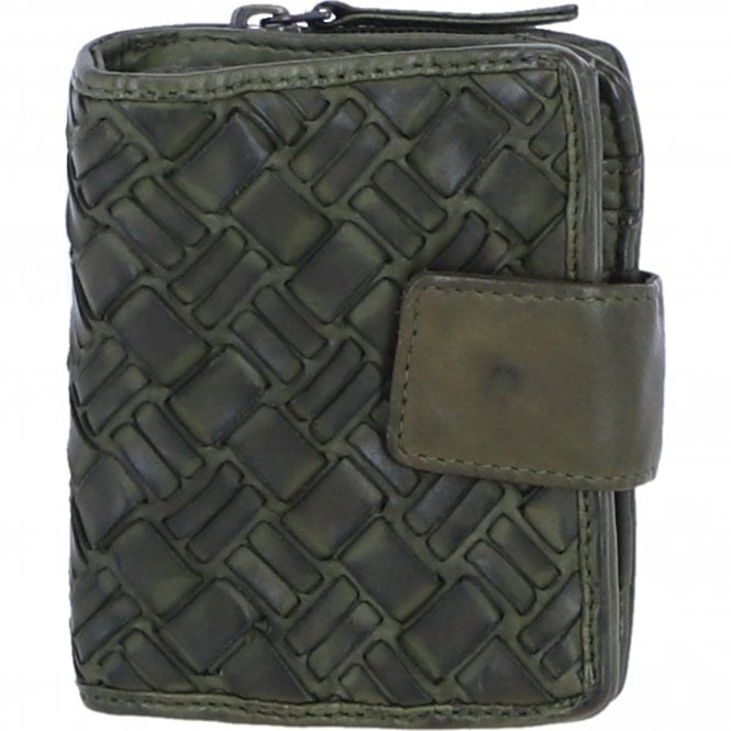 Ashwood Leather Woven Design Purse with Multiple Card Slots, Zip Pocket and Bi-Fold Compartment in Green: W-20