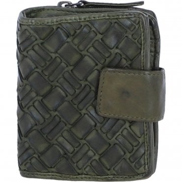 Ashwood Leather Woven Design Purse with Multiple Card Slots, Zip Pocket and Bi-Fold Compartment in Green: W-20