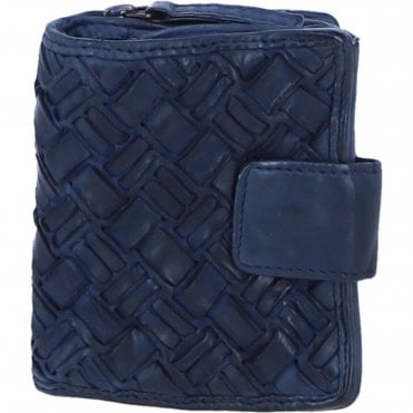 Ashwood Leather Woven Design Purse with Multiple Card Slots, Zip Pocket and Bi-Fold Compartment in Navy: W-20