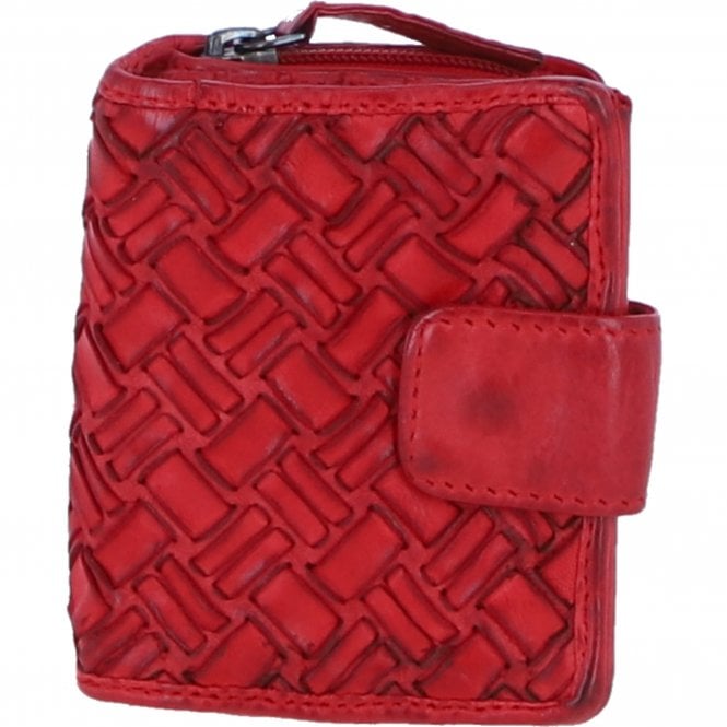 Ashwood Leather Woven Design Purse with Multiple Card Slots, Zip Pocket and Bi-Fold Compartment in Red: W-20