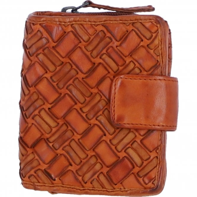 Ashwood Leather Woven Design Purse with Multiple Card Slots, Zip Pocket and Bi-Fold Compartment in Tan: W-20