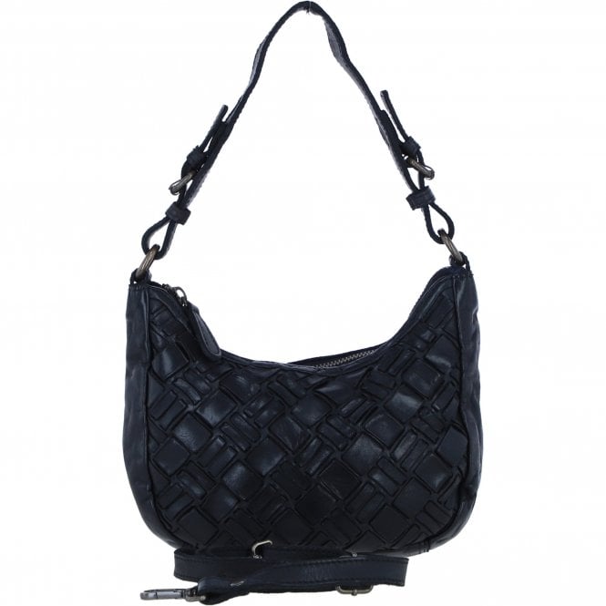 Ashwood Leather Woven Design Shoulder & Crossbody Bag with Dual Strap Option in Black: W-24