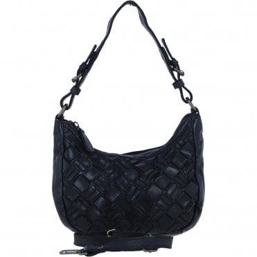 Ashwood Leather Woven Design Shoulder & Crossbody Bag with Dual Strap Option in Black: W-24