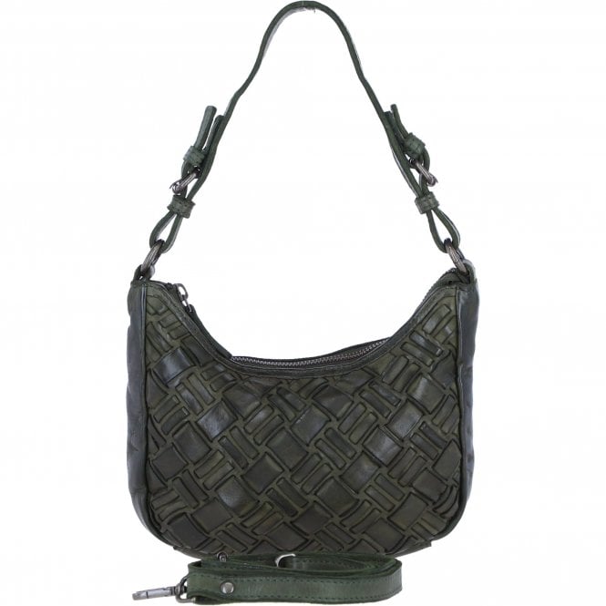 Ashwood Leather Woven Design Shoulder & Crossbody Bag with Dual Strap Option in Green: W-24