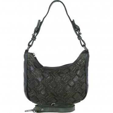 Ashwood Leather Woven Design Shoulder & Crossbody Bag with Dual Strap Option in Green: W-24