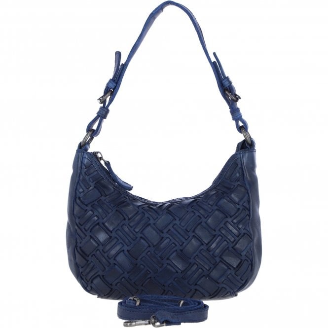 Ashwood Leather Woven Design Shoulder & Crossbody Bag with Dual Strap Option in Navy: W-24