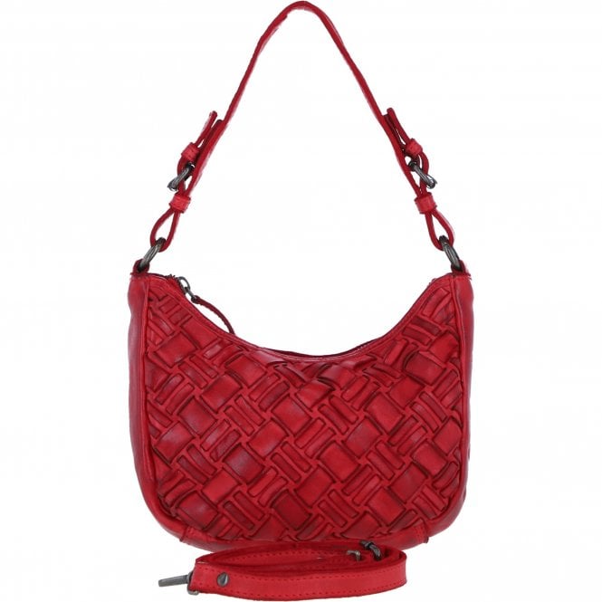 Ashwood Leather Woven Design Shoulder & Crossbody Bag with Dual Strap Option in Red: W-24