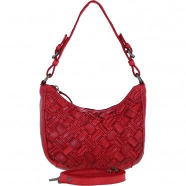 Ashwood Leather Woven Design Shoulder & Crossbody Bag with Dual Strap Option in Red: W-24
