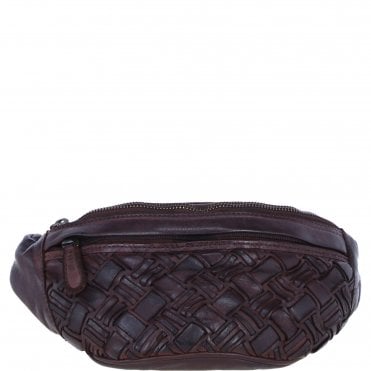 Ashwood Leather Woven Design Waist Bag with Multiple Zip Pockets in Brandy: W-21