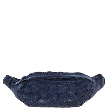 Ashwood Leather Woven Design Waist Bag with Multiple Zip Pockets in Navy: W-21