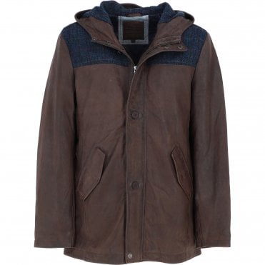 Ashwood Leather x Harris Tweed Men’s Hooded Casual Jacket Brown/Navy: TW-905-011-BN