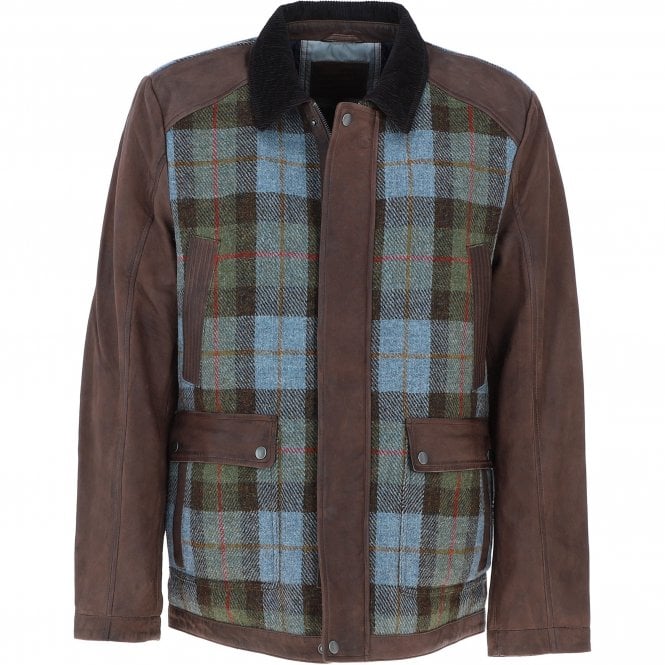 Ashwood Leather x Harris Tweed Men's Buff Lamb Leather Jacket with Corduroy Collar Brown/Mcload: TW-903-01-BM