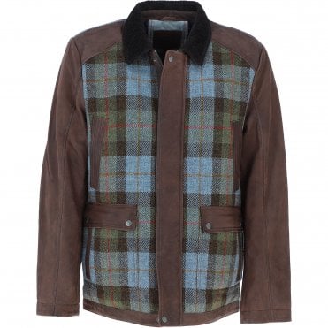 Ashwood Leather x Harris Tweed Men's Buff Lamb Leather Jacket with Corduroy Collar Brown/Mcload: TW-903-01-BM
