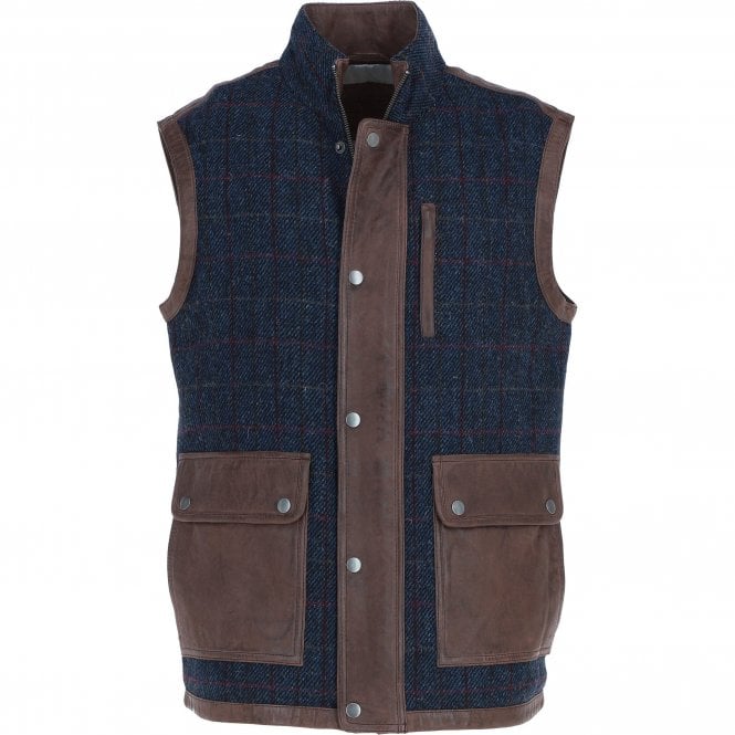 Ashwood Leather x Harris Tweed Men's Gilet Brown/Navy: TW-901-011-BN