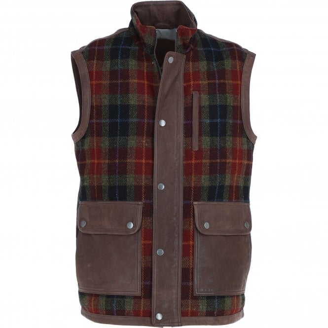 Ashwood Leather x Harris Tweed Men's Gilet Brown/Red/Green: TW-901-07-BR
