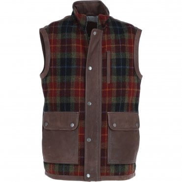 Ashwood Leather x Harris Tweed Men's Gilet Brown/Red/Green: TW-901-07-BR