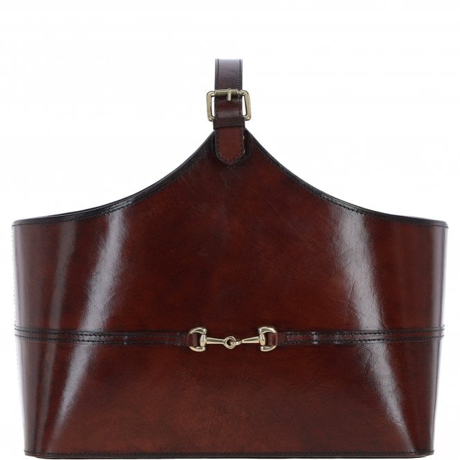Ashwood Leather's Premium Handcrafted Leather Magazine Holder with Brass Detailing Chestnut: LF-161