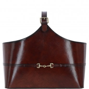 Ashwood Leather's Premium Handcrafted Leather Magazine Holder with Brass Detailing Chestnut: LF-161