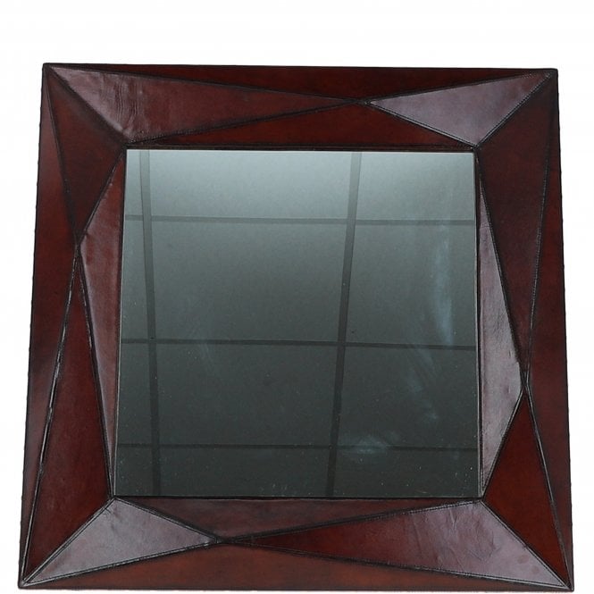 Ashwood Luxuary Real Leather Square Wall Mirror Chestnut: LF-145