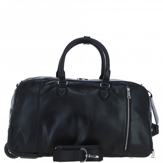 Ashwood Luxurious Leather Wheeled Duffle Bag Black: pl-50