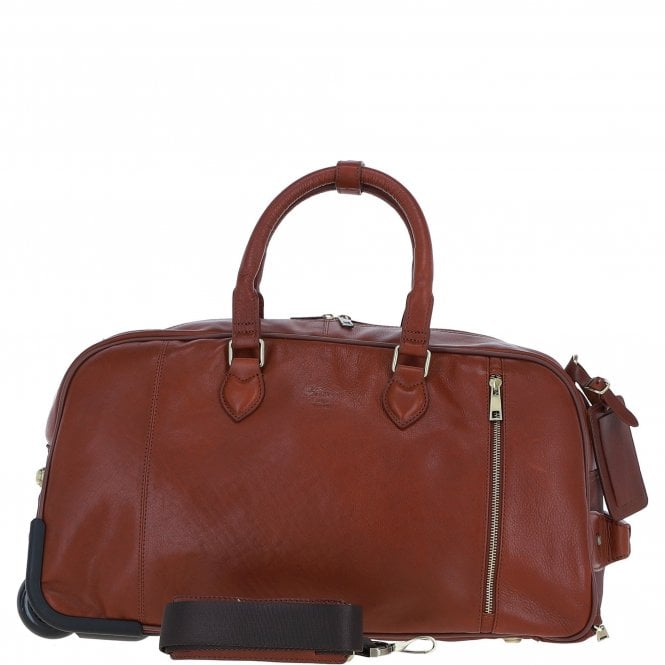 Ashwood Luxurious Leather Wheeled Duffle Bag Tan: pl-50