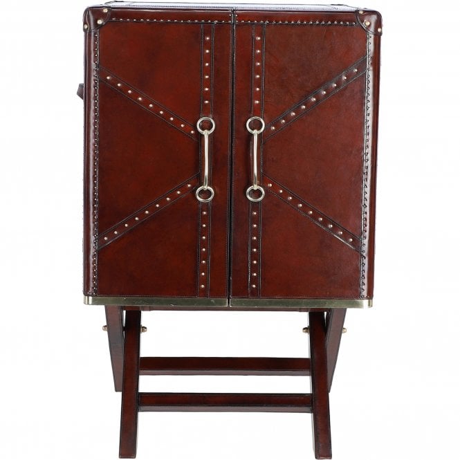 Ashwood Luxury Genuine Leather Bar Cabinet Chestnut: LF-153