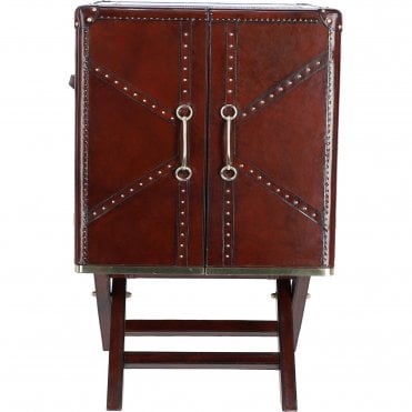 Luxury Genuine Leather Bar Cabinet Chestnut: LF-153