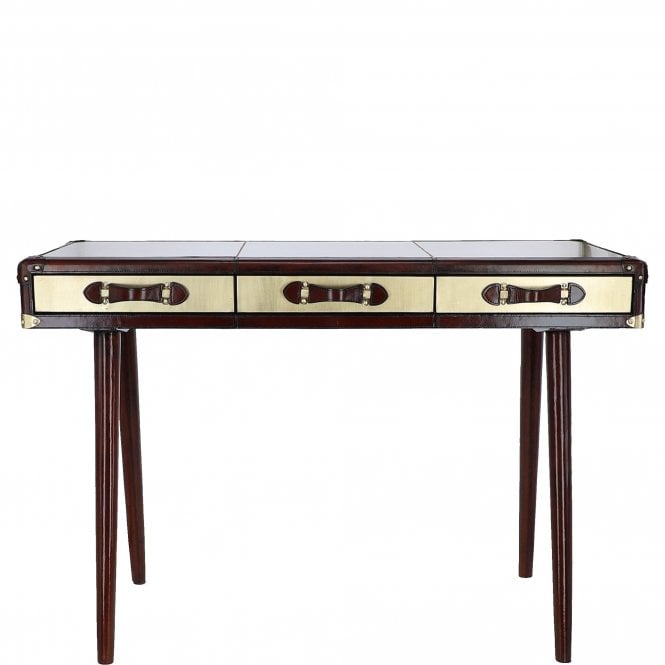 Ashwood Luxury Real Leather 3-Drawer Desk Chestnut: LF-154