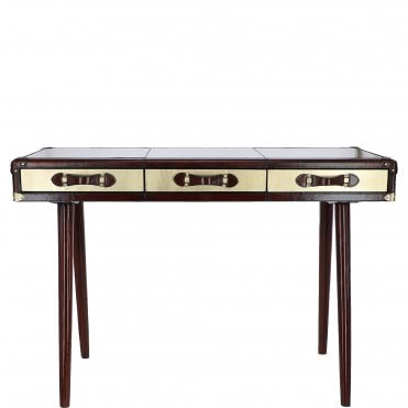 Luxury Real Leather 3-Drawer Desk Chestnut: LF-154