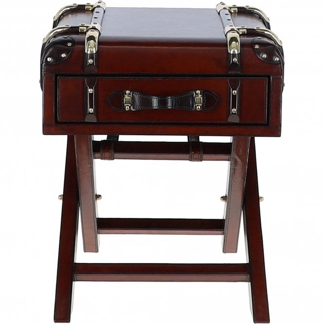 Ashwood Luxury Real Leather Bed Side Cabinet Chestnut: LF-150