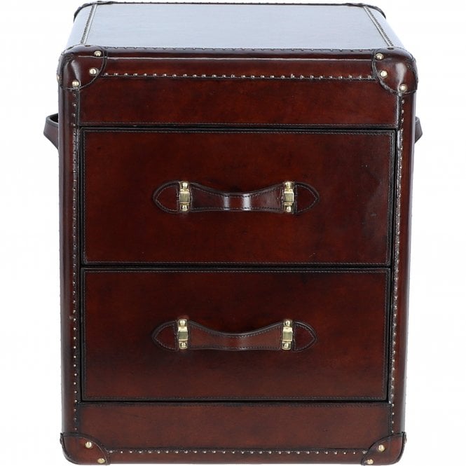 Ashwood Luxury Real Leather Bedside Table Chestnut: LF-151