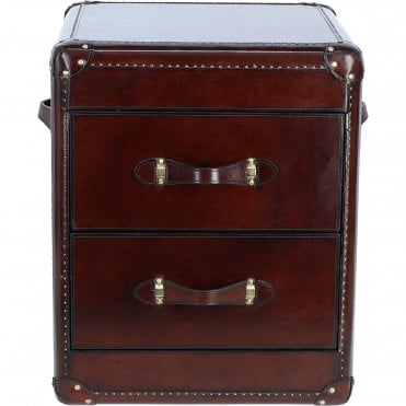 Luxury Real Leather Bedside Table Chestnut: LF-151